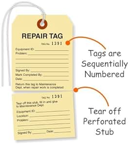 Amazon.com : Repair Tag, Equipment ID, Manila 10pt Cardstock Tag with