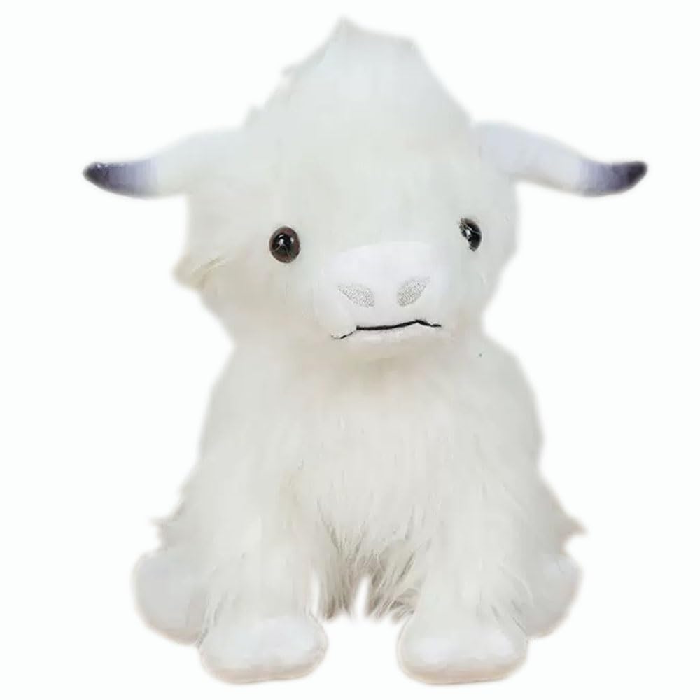 YUKOUQIAN Highland Cow Stuffed Animal Cute Highland Cow Plush Doll Toy 10 inch for Girls Boys Christmas (Highland Cow White)