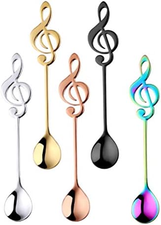 Qa コーヒースプーン ティースプーン 音符スプーン 5色 5本セット 18 8ステンレス製