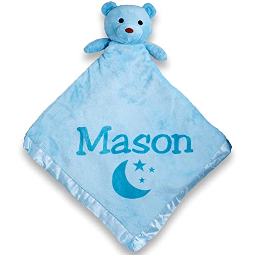 Custom Catch Personalized Teddy Bear Baby Blanket Gift for Boy Blue