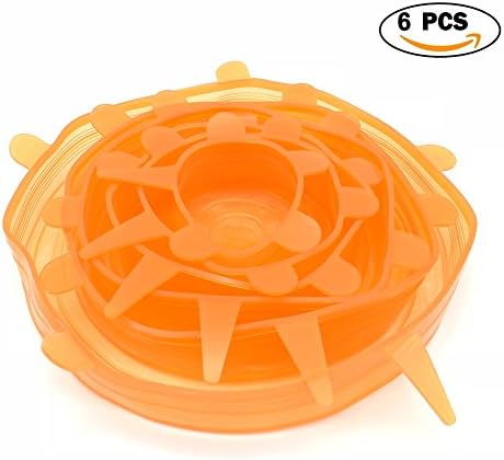 BITEYI Silicone Stretch Lids 6-Pack of Various Sizes,Food Saver Cover Huggers Reusable Silicone Stretch cover for Dishwasher and Freezer,BPA–free (Orange)