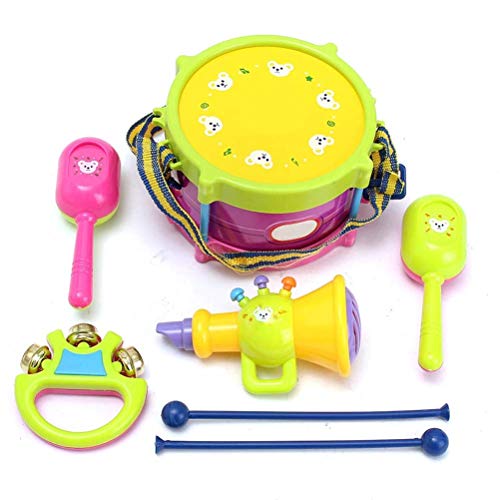 mrGood 5Set Educational Kids Toy Set Baby Roll Drum Musical Instruments Kit Children Baby Gift Tambourine Handbell Music Drums