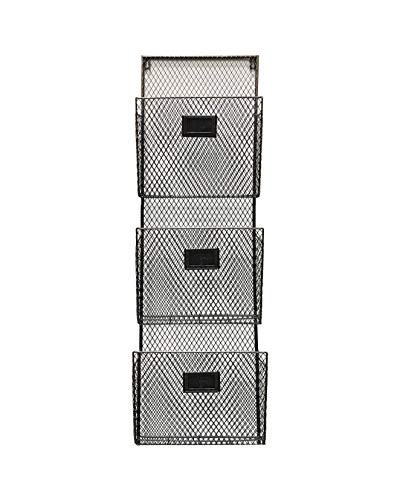 Three Tier Wall File Holder - Durable Black Metal Rack with Spacious Slots for Easy Organization, Mounts on Wall and Door for Office, Home, and Work - by Designstyles