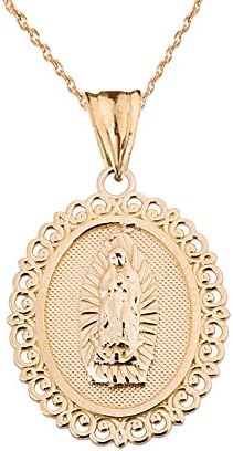 Elegant 14k Yellow Gold St. Mary Oval Medal Charm Pendant Necklace