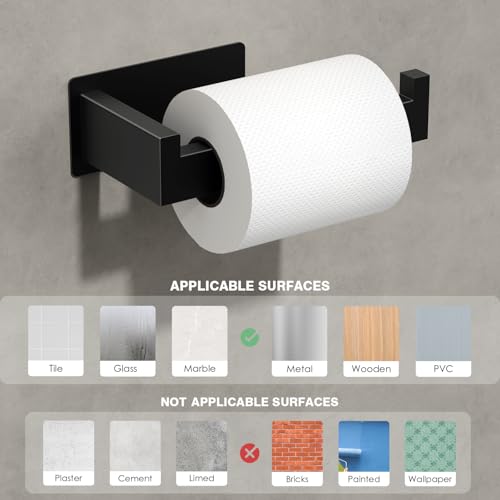 Auxmir Toilet Roll Holder No Drilling Self-Adhesive Toilet Paper Holder Stainless Steel Toilet Roll Holder Toilet Roll Holder Toilet Holder Paper Holder for Kitchen Toilet, Black