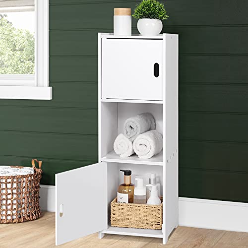 OUDIE Bathroom Cabinets,White Bathroom Storage Shelf Organizer Cupboard with Daily use Layer and 1 Cupboard Door (H)