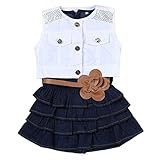 Yo Coco Girls White Solid Coat + Blue A-line Denim Dresses Girls 2 Pcs Set Outfit