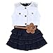 Yo Coco Girls White Solid Coat + Blue A-line Denim Dresses Girls 2 Pcs Set Outfit