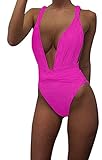 Women Halter Swimsuit One Piece Swimwear Sexy Summer Swimsuit,Rose,Large