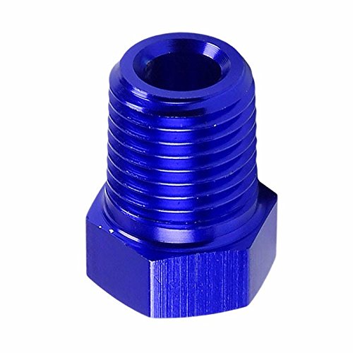 Blue Aluminum Anodize Finish 1/4" Male to 1/8" Female NPT Bushing Reducer Pipe Fuel Fitting Adapter