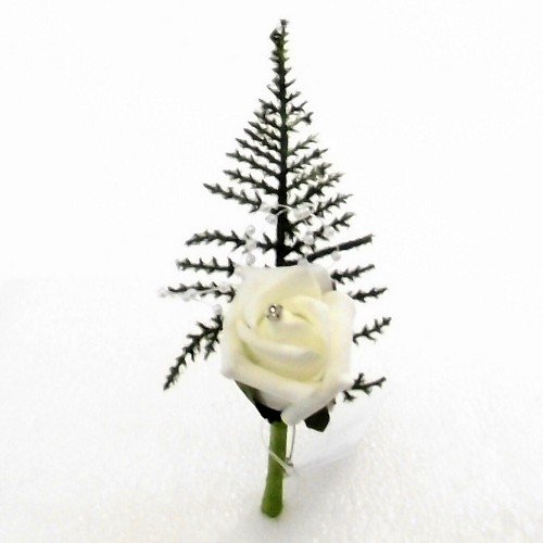 6 x Ivory / Cream Foam Rose Pearl and Diamante Button Hole / Corsage - wedding