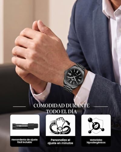 Reloj Hombre Acero Negocios: Analogico Formal Relojes con Fecha Luminosa - Regalo para Business Hombre Aniversario Cumpleaños Día del Padre - Negro