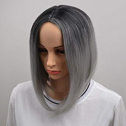Electroprime Black Grey Ombre Hair Straight Bob Wigs