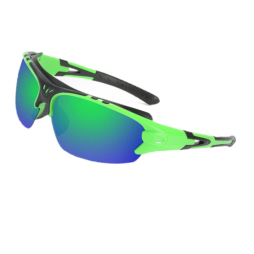 BSLVWG Polarised Sports Sunglasses for Men Women Driving Sunglasses Cycling Running Baseball Fishing Goggles Superlight Frame (Green)