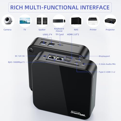 DreamQuest Mini PC Windows 11 Pro Intel N150 (up to 3.6 GHz) 16GB DDR4 512GB M.2 SSD Micro Desktop Computer with HDMI Type-C Port, 2X Gigabit Ethernet/WiFi 5/BT 5/USB3.2 X4 for Business Office