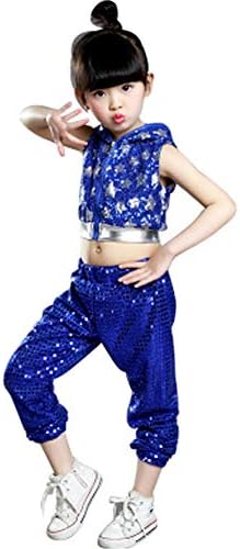 uniquetj Girls Sleeveless Sequins Jazz Hip Hop Costume Sparkle Street Dance Outfit