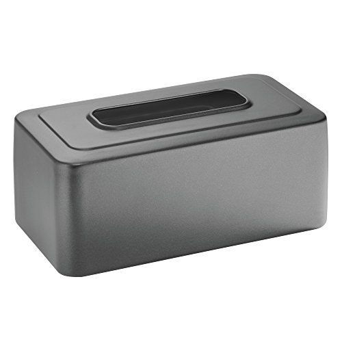 MetroDecor mDesign Rectangular Paper Facial Tissue Box Cover Holder for Bathroom Vanity Countertops, Bedroom Dressers, Night Stands, Desks and Tables - Steel, Slate Gray - Thumbnail 2