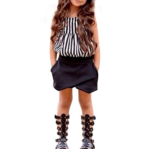 Morecome Kids Baby Girls Outfit Striped T-shirt &Shorts Pants Set (2/3T, Black)
