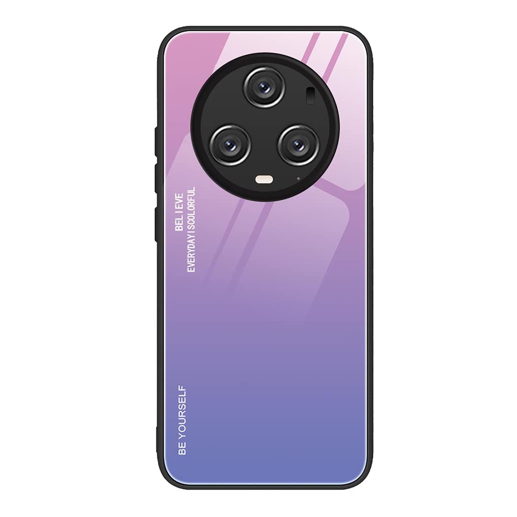 SEAHAI Case for Honor Magic 5 Pro (Magic5 Pro), Ultra Thin Gradient Color Tempered Glass Hard Back & Soft Silicone TPU Bumper Hybrid Shockproof Cover, Pink Blue