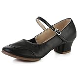 FEETCITY Womens Girs Dance Shoes Practice Low Heel Ballroom Latin Salsa Party Tango Wedding Performance Leather Shoe