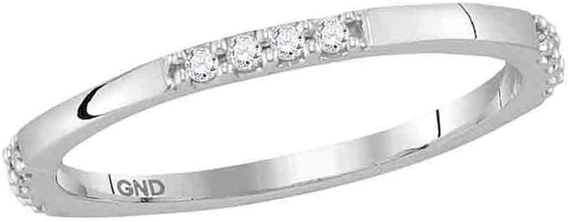 10kt White Gold Womens Round Diamond Stackable Band Ring 1/10 Cttw