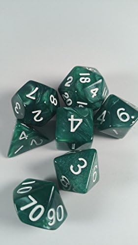 Green marble style 7 dice set with dice bag RPG
