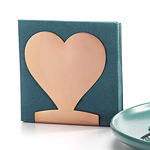 Simple Napkin Holder Stainless Steel Small Love Heart Square Paper Towel Holder Dispenser Upright Cocktail Metal Cute Napkins Holder Rose Gold
