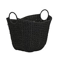 Household Essentials Black Paper Rope Handles, Natural Woven Wicker Storage Basket