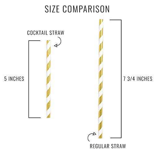 Just Artifacts 100pcs Premium Biodegradable Cocktail Paper Straws (Striped, Gold)
