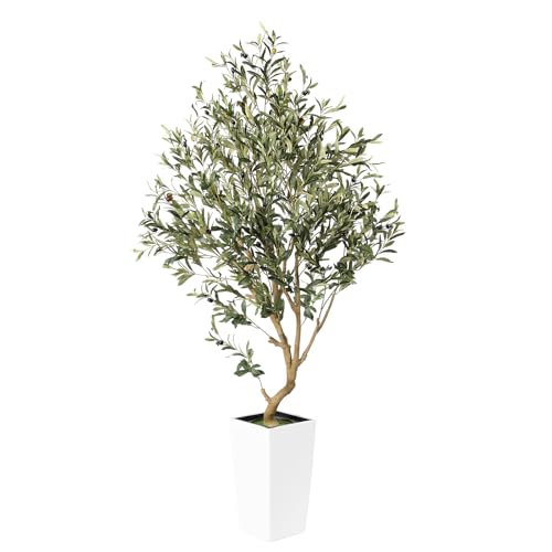PHYTREE Artificial Olive Tree, 5.5FT Faux Olive Tree with White Tall Planter, Large Fake Potted Olive Plants with Lifelike Fruits and Realistic Trunk, Artificial Trees for Home Office Decor Indoor