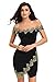 Alvaq Women's Gold Lace Applique V Neck Backless Off Shoulder Mini Dress