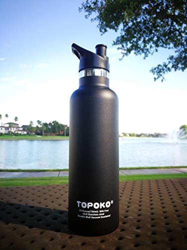 TOPOKO 25oz Hydro Double Wall Flask Stainless Steel Water Bottle, Bite Valve Top, Vacuum Insulated, Sweat Proof, Leak Proof Sports Thermos. Standard Mouth 25oz, BPA-Free, Keep Cold 24 Hours (Black) - Image 4