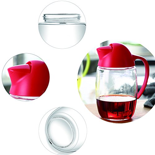 Olive Oil Dispenser Bottle with Automatic Cap 21oz Glass Oil and Vinegar Dispenser Bottle for Kitchen, No Drip Condiment Dispensing Cruet Container with Precise-Pour Spout Lovely Penguin Design (Red)