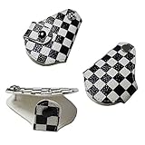 iJDMTOY (1 Black White Checkered Pattern Real Leather Key Fob Cover Holder for 2008-up Mini Cooper R55 R56 R57 R58 R59 R60 R61 F55 F56