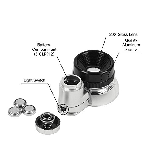LED Illuminated 20X Jewelers Loupe Magnifier, Newcomdigi Professional Magnifying Glass With Brilliant Clarity Best Recommended for Jewelry, Diamonds, Coins, Miniatures, Engravings, Markings