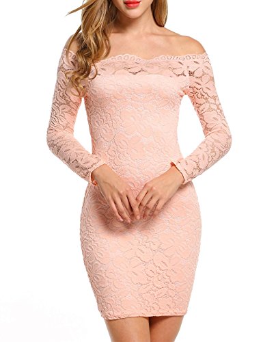 Cindere Womens Floral Lace Off-Shoulder Elegant Bodycon Cocktail Party Wedding Dress, Pink, XX-Large