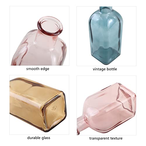 GMWD Glass Flower Vase Set of 6 Tall Clear Bud Vases, 14.5 Oz 8 Oz Apothecary Bottle Assorted Color Vases Decorative for Centerpieces Home Decoration Wedding Reception Table Decor