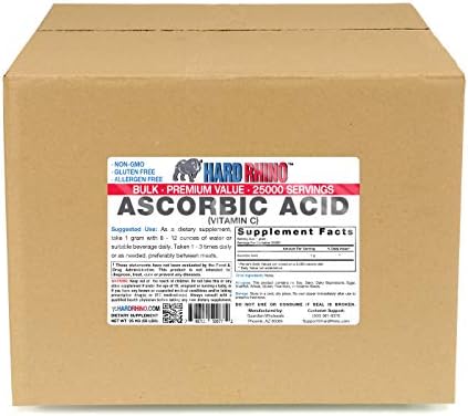 Hard Rhino Ascorbic Acid (Vitamin C) Powder, 25 Kilograms (55 Lbs), Unflavored, Lab-Tested