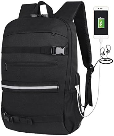 DOLIROX Skateboard Backpack Anti Theft Backpack Laptop School Bag with USB Charging Port & Headphone Hole Fits 15.6 Inch Laptop, Business Notebook Suited for College Student, Men and Women (Black)