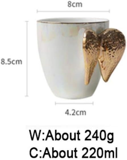 UKKO Coffee Cup Creative White Ceramic Mug Gold Plated Handle Angel Wings Office Home Coffee Milk Porcelain Mugs Couple Gift Home Decoration White