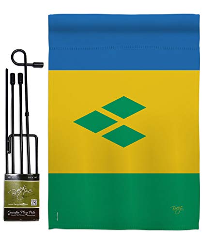 Saint Vincent and Grenadines Garden Flag - Set with Stand Regional Nationality…