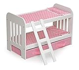 Badger Basket Doll Bunk Bed with Ladder & Storage Baskets (fits American Girl Dolls), Pink/White