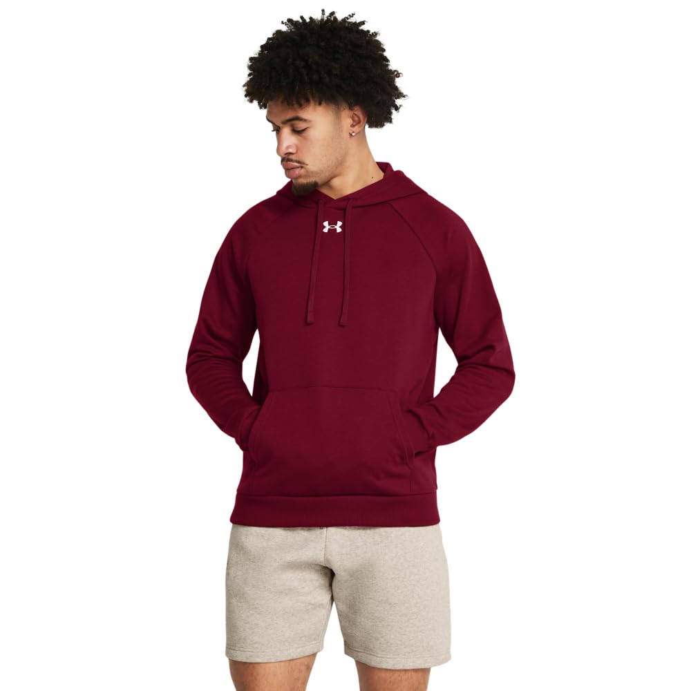 Under Armour Men’s Rival Fleece Hoodie, (625) Cardinal / / White, Small Tall