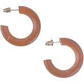 Colored Wood Hoop Stud Earrings for Women, Wooden Jewelry, 29mm Circle