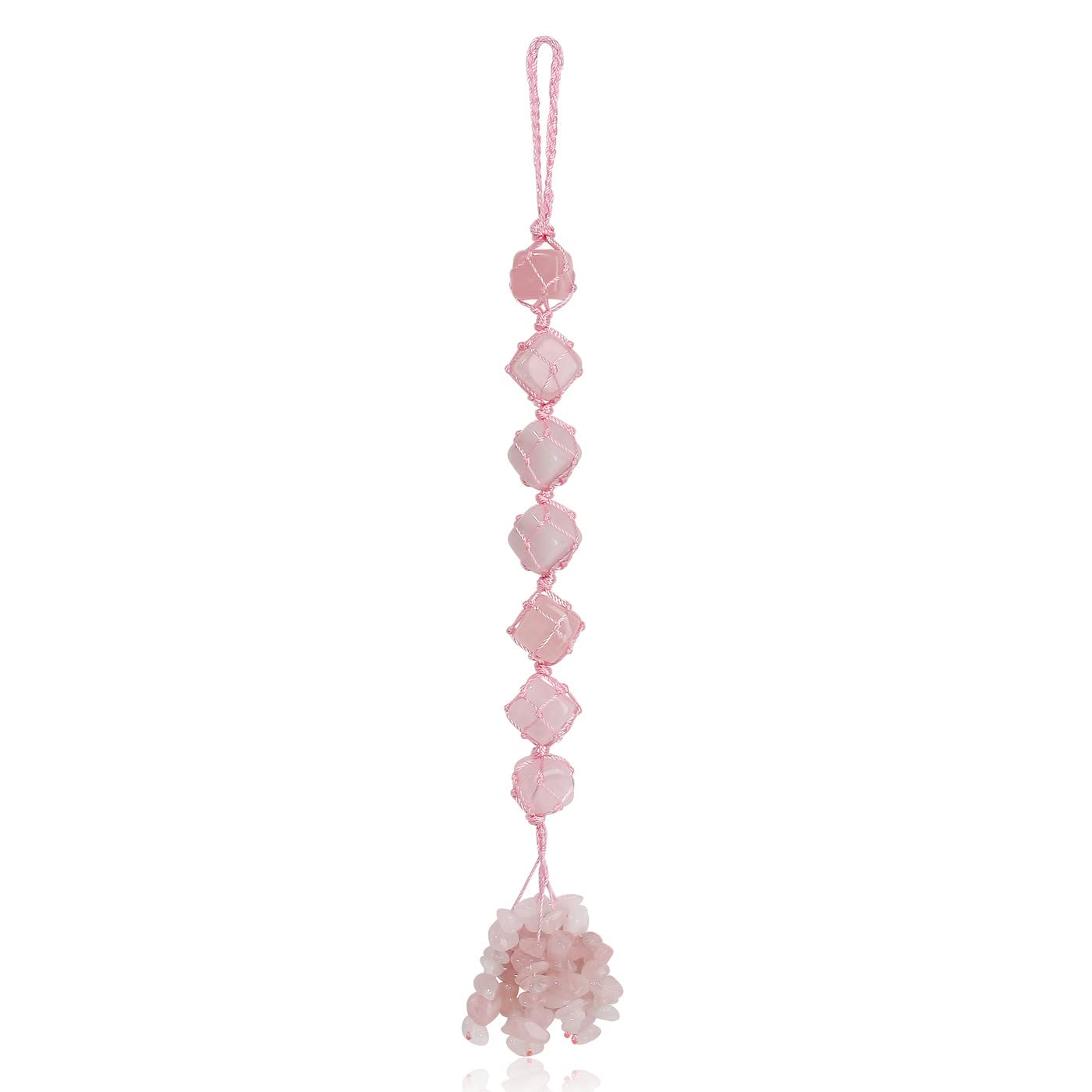 XIANNVXI Rose Quartz Crystal Hanging Healing Crystals Gemstones Decor Tumbled Stones Car Rearview Mirror Wall Hanging Crystals Reiki Crystal Gifts