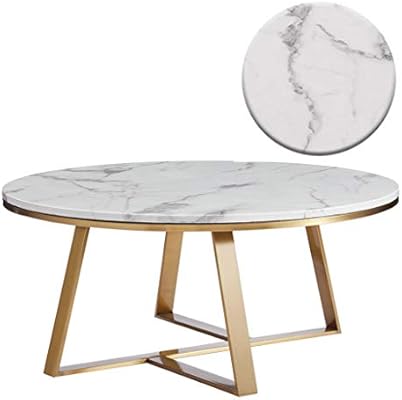 Amazon Com Elegant Round Coffee Table Faux White Marble Gold Base Side End Table Multi Function Living Room Home Decor Laptop Desk 31 5 X17 7 Kitchen Dining