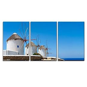 Windmills on Mykonos, Greece - Canvas Art Wall Art - 16"x24"x3 Panels