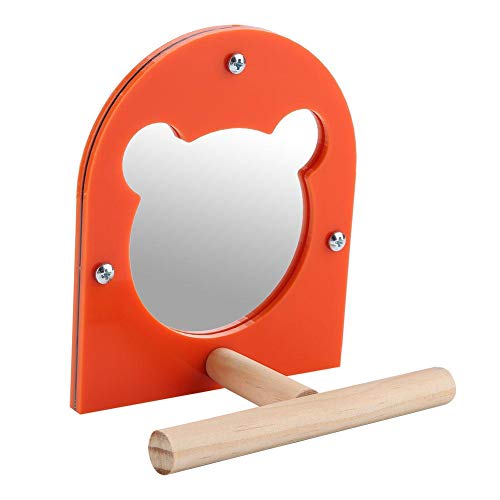 Pet Bird Cage Acrylic Mirror Toy with Perch Wood Standing Bar Rack Playstand Toy for Macaws Lovebird Cockatoo Parakeet Finch Cockatiels - Thumbnail 3