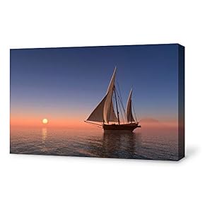 Canvas Wall Art for Living Room,Bedroom Home Artwork Paintings Sailboat Under The Sunset Ready to Hang - 12x18 inches