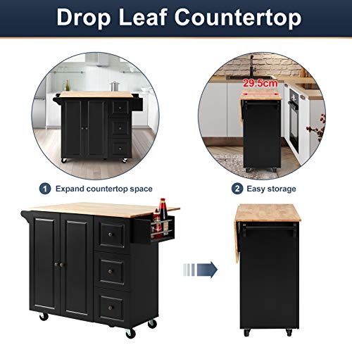 HOMHUM Rolling Kitchen Island Cart with Storage,Wood Tabletop Kitchen